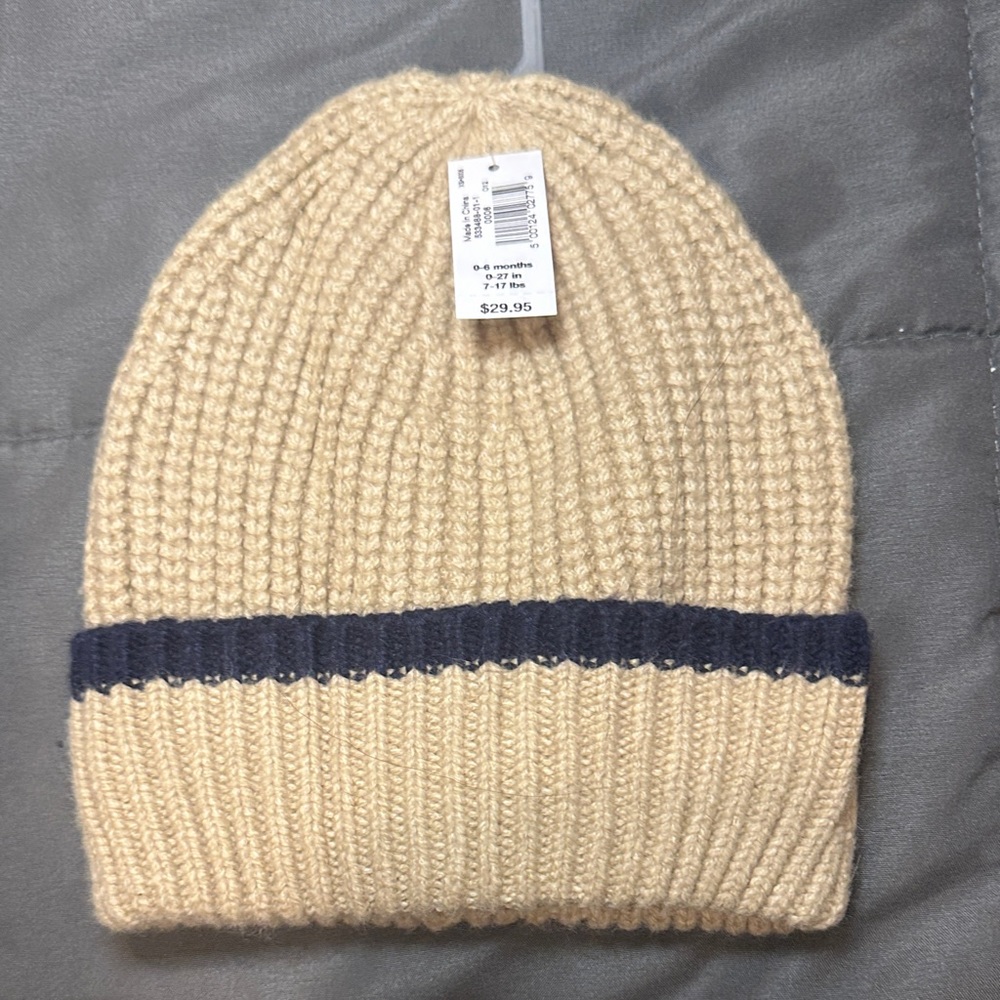 GAP Kids Cream Beanie with Navy Stripe